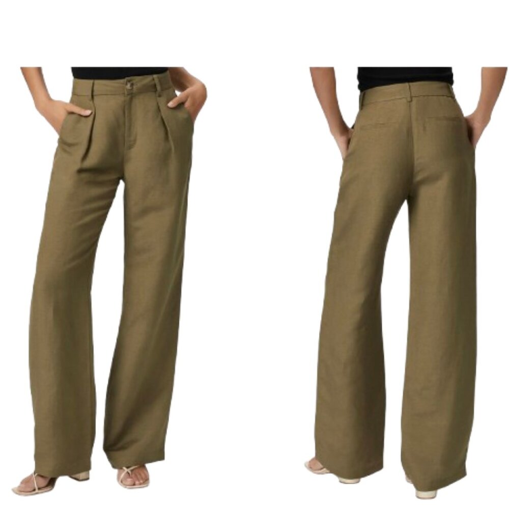 Paige Dallas Linen Blend Pleated Trouser Pants Green 2